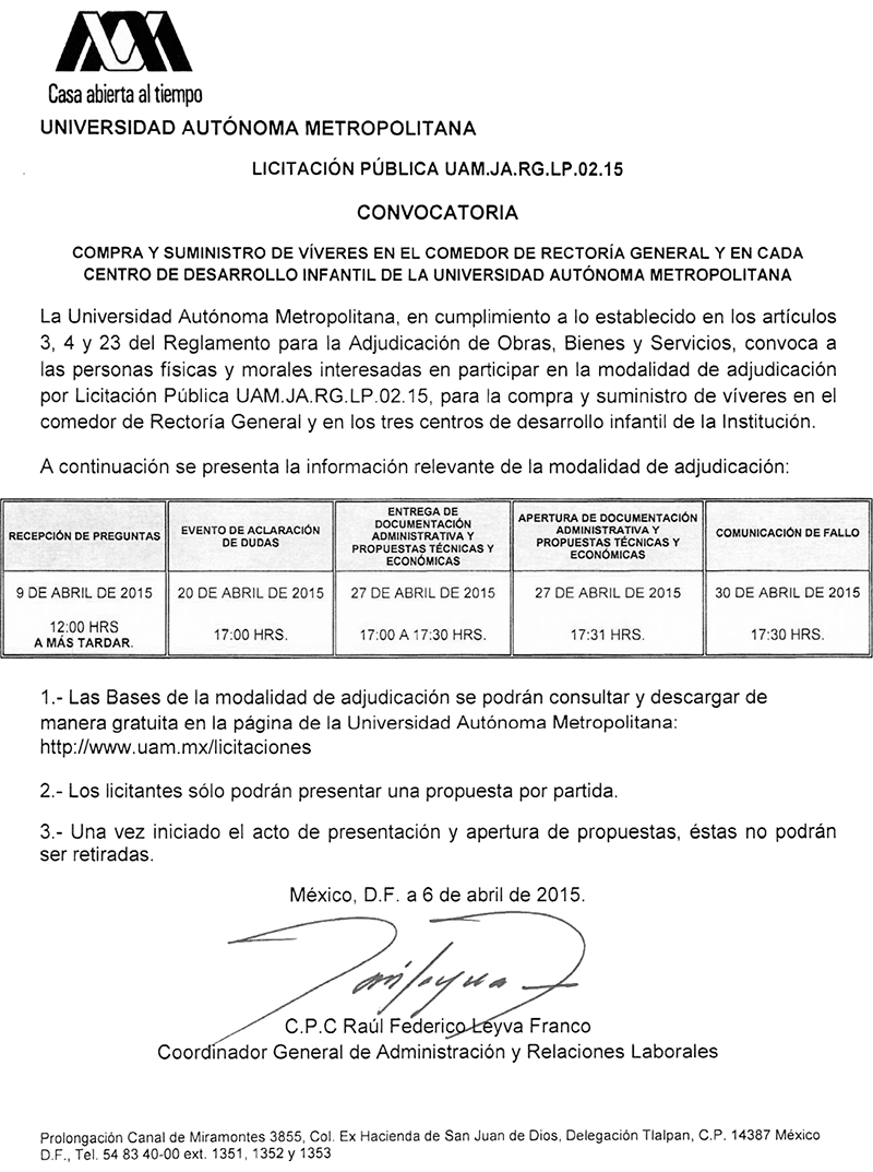 Uam Universidad Aut Noma Metropolitana Licitaciones