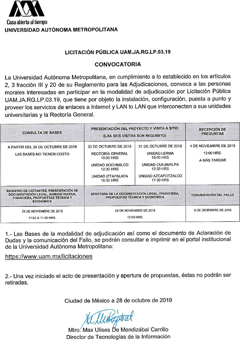 UAM Universidad Autónoma Metropolitana Licitaciones UAM JA RG LP 03